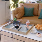 Festive, Floral Prints and Line Art, Navy Blue, Coral and Teal Serving Tray Gallery Image 2