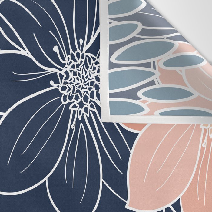 Festive, Floral Prints and Line Art, Navy Blue, Coral and Teal Wall Tapestry Gallery Image 3