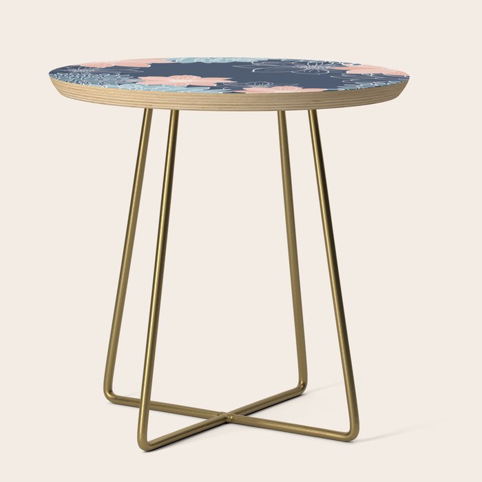Festive, Floral Prints and Line Art, Navy Blue, Coral and Teal Side Table Gallery Image 1
