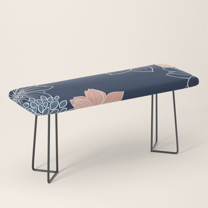 Festive, Floral Prints and Line Art, Navy Blue, Coral and Teal Bench Gallery Image 1