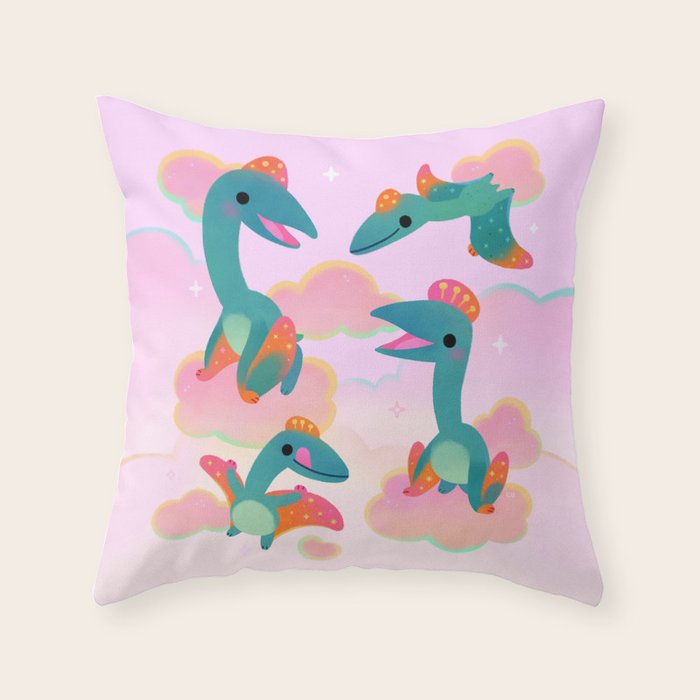 Quetzalcoatlus in the pink sky Throw Pillow Gallery Image 6