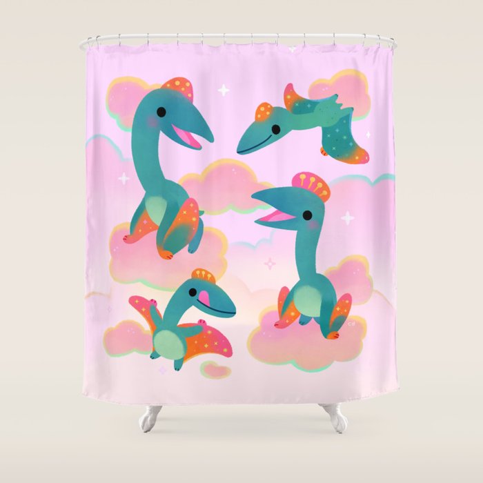 Quetzalcoatlus in the pink sky Shower Curtain Gallery Image 1