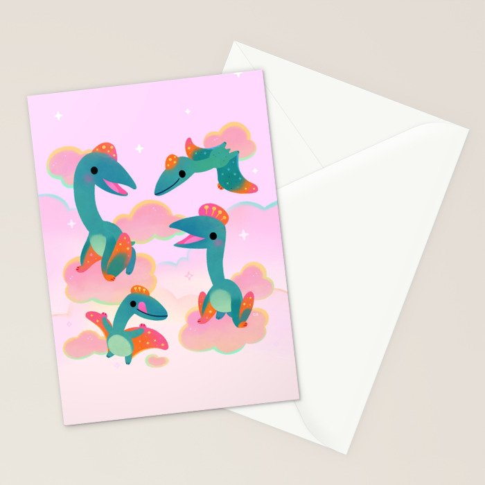 Quetzalcoatlus in the pink sky Stationery Card Gallery Image 2