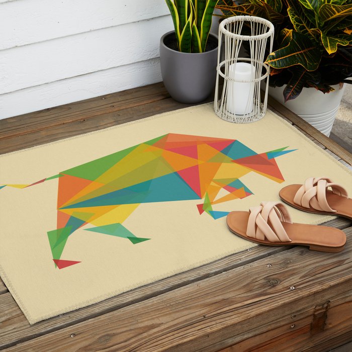 Fractal Geometric Bull Outdoor Rug Gallery Image 2