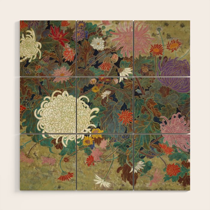 flower Japanese painting Wood Wall Art Gallery Image 1
