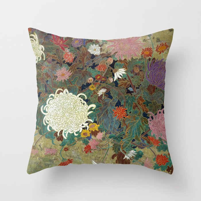 flower Japanese painting Throw Pillow