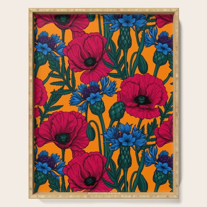 Red poppies and blue cornflowers Serving Tray Gallery Image 1
