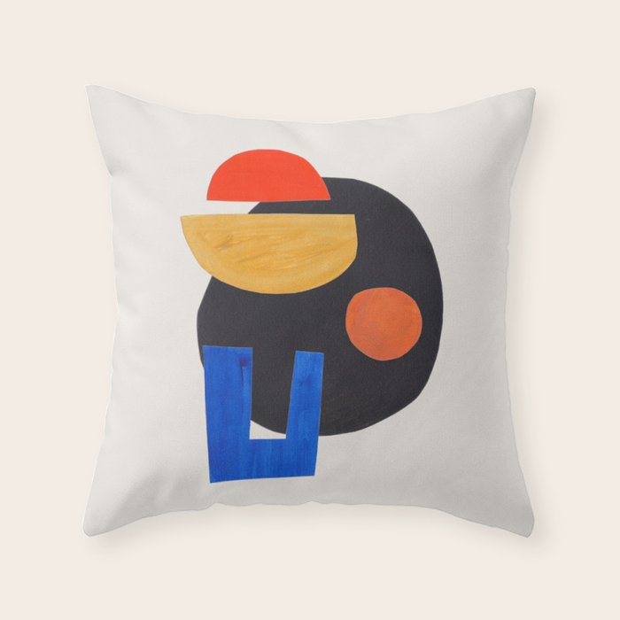 Minimalist Modern Mid Century Funky Colorful Primary Shapes Paper Collage by Ejaaz Haniff Throw Pillow Gallery Image 6