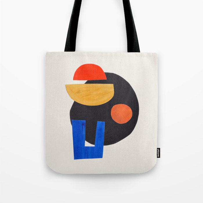 Minimalist Modern Mid Century Funky Colorful Primary Shapes Paper Collage by Ejaaz Haniff Tote Bag Gallery Image 1
