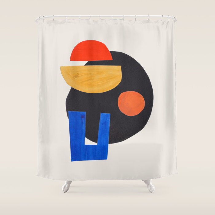 Minimalist Modern Mid Century Funky Colorful Primary Shapes Paper Collage by Ejaaz Haniff Shower Curtain Gallery Image 1