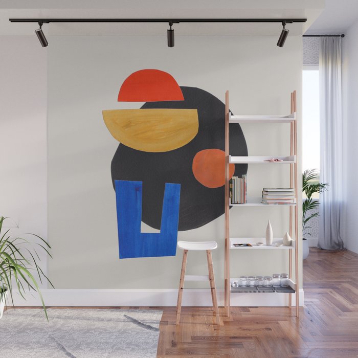 Minimalist Modern Mid Century Funky Colorful Primary Shapes Paper Collage by Ejaaz Haniff Wall Mural Gallery Image 1