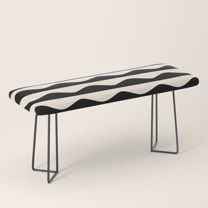 Retro Wavy Lines Pattern in Black & White Bench Gallery Image 1