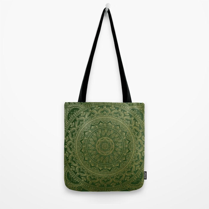 Mandala Royal - Green and Gold Tote Bag Gallery Image 2