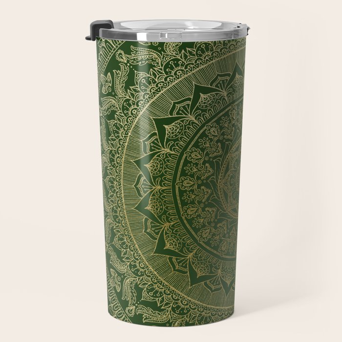 Mandala Royal - Green and Gold Travel Mug Gallery Image 3