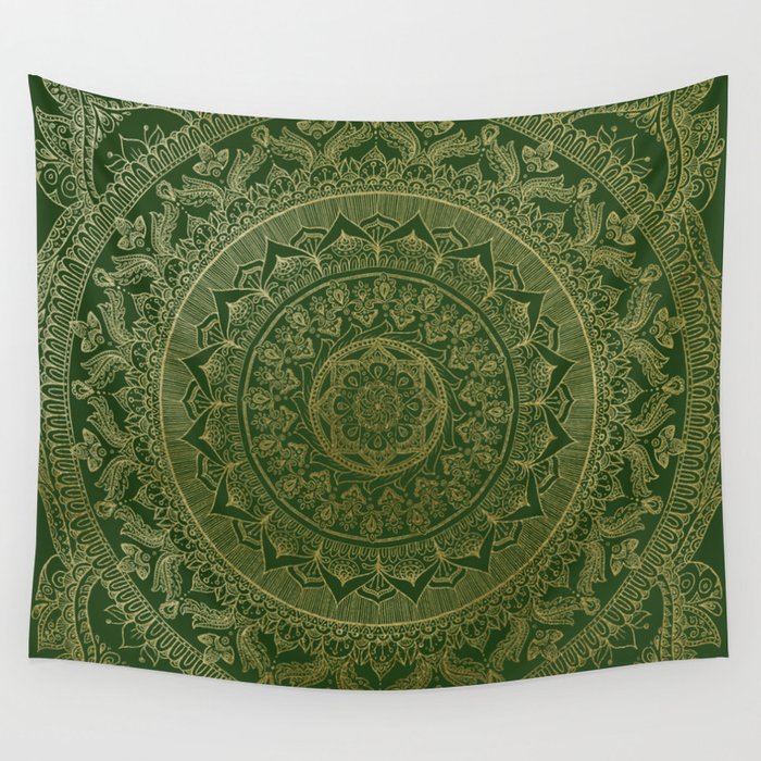 Mandala Royal - Green and Gold Wall Tapestry Gallery Image 1