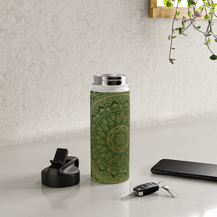 Mandala Royal - Green and Gold Water Bottle Gallery Image 4