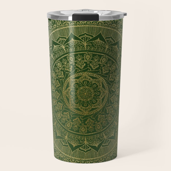 Mandala Royal - Green and Gold Travel Mug Gallery Image 1