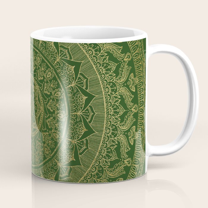 Mandala Royal - Green and Gold Coffee Mug Gallery Image 1