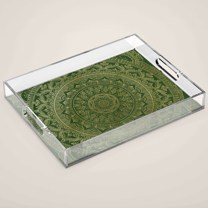 Mandala Royal - Green and Gold Acrylic Tray Gallery Image 1