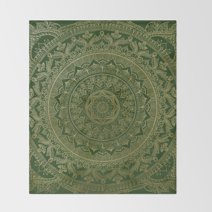 Mandala Royal - Green and Gold Throw Blanket Gallery Image 2