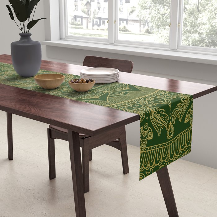 Mandala Royal - Green and Gold Table Runner Gallery Image 2