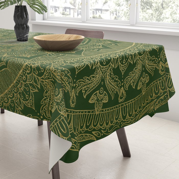 Mandala Royal - Green and Gold Tablecloth Gallery Image 3
