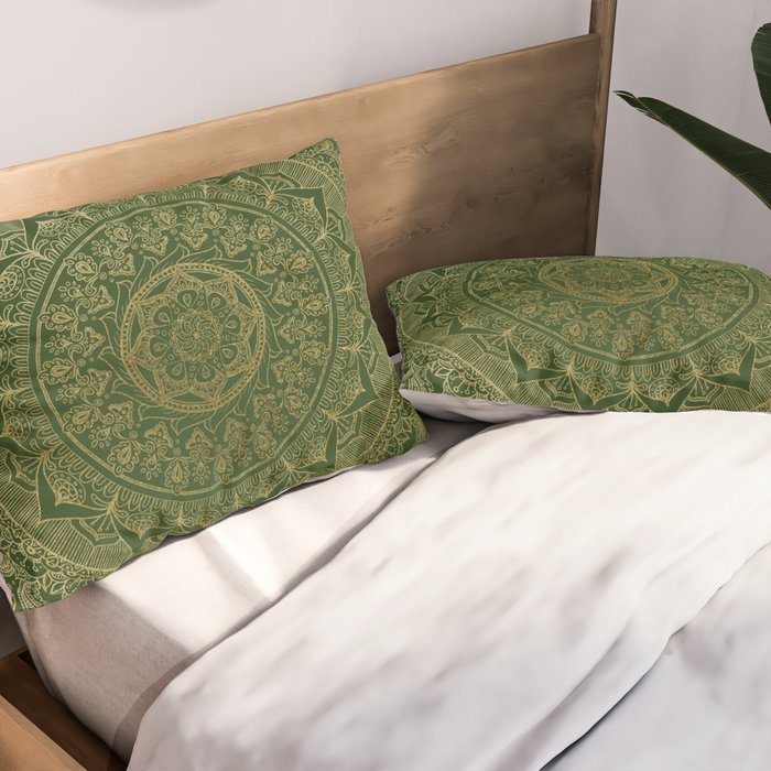Mandala Royal - Green and Gold Pillow Sham Gallery Image 2