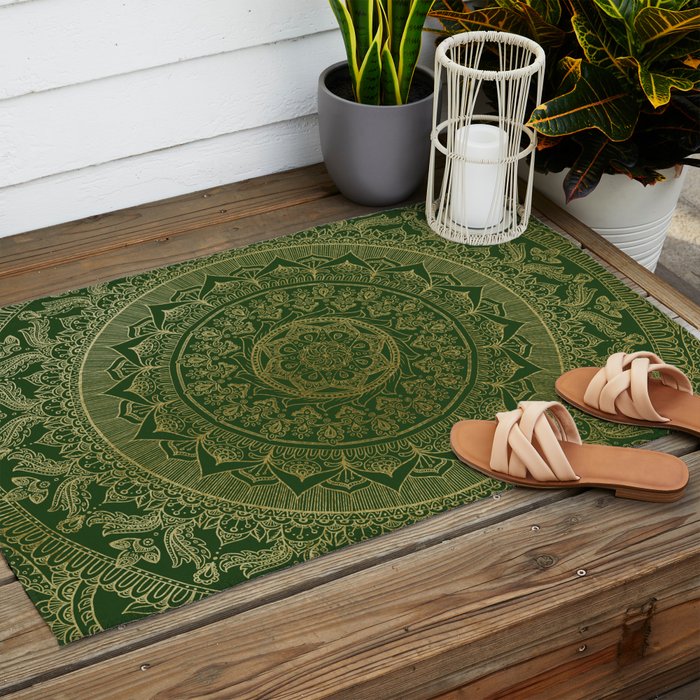 Mandala Royal - Green and Gold Outdoor Rug Gallery Image 2