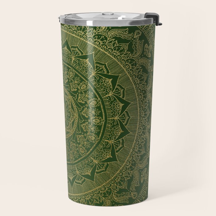 Mandala Royal - Green and Gold Travel Mug Gallery Image 2