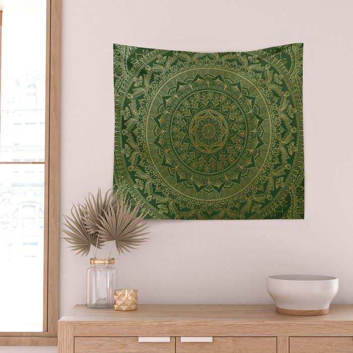 Mandala Royal - Green and Gold Wall Tapestry Gallery Image 2