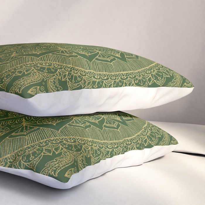 Mandala Royal - Green and Gold Pillow Sham Gallery Image 3