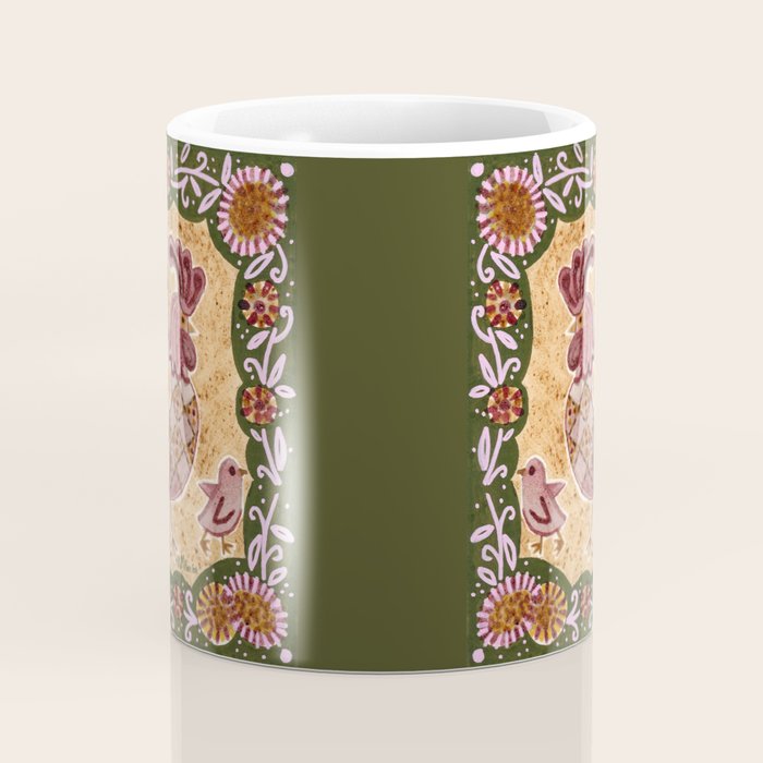 Rooster Painting in Forest Green - Folk Art Style Coffee Mug Gallery Image 4