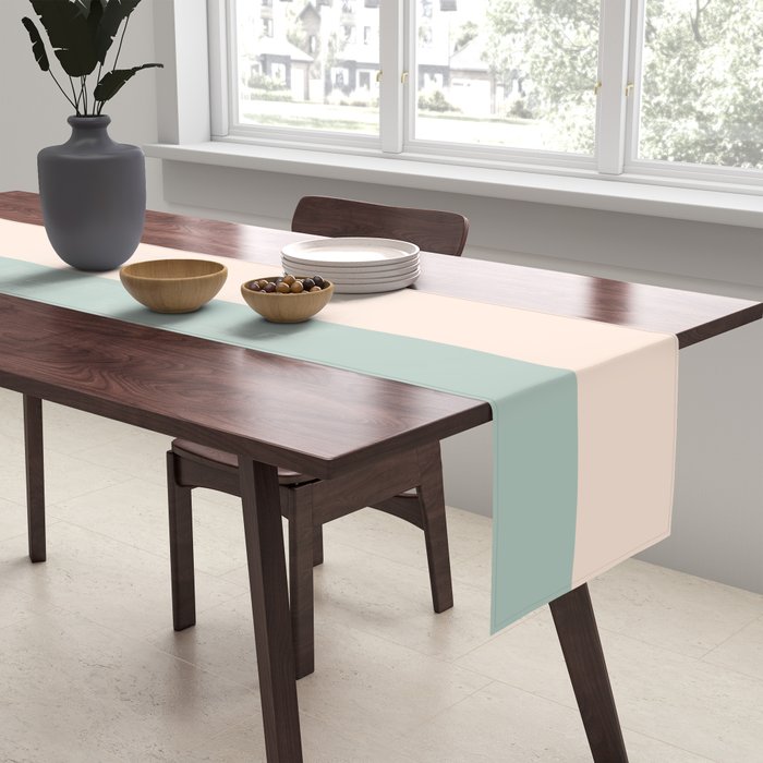 Minimalist Color Block in Cream and Light Celadon Mint Aqua Sage Table Runner Gallery Image 2