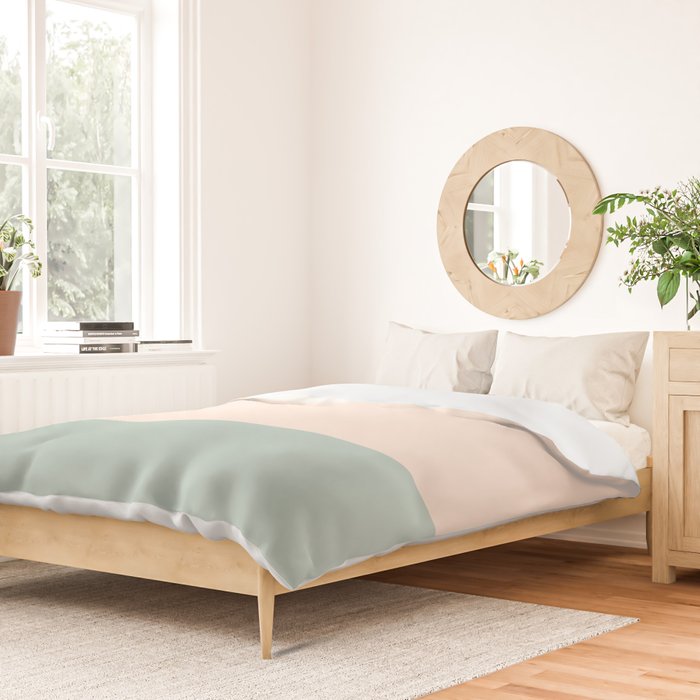 Minimalist Color Block in Cream and Light Celadon Mint Aqua Sage Duvet Cover Gallery Image 2