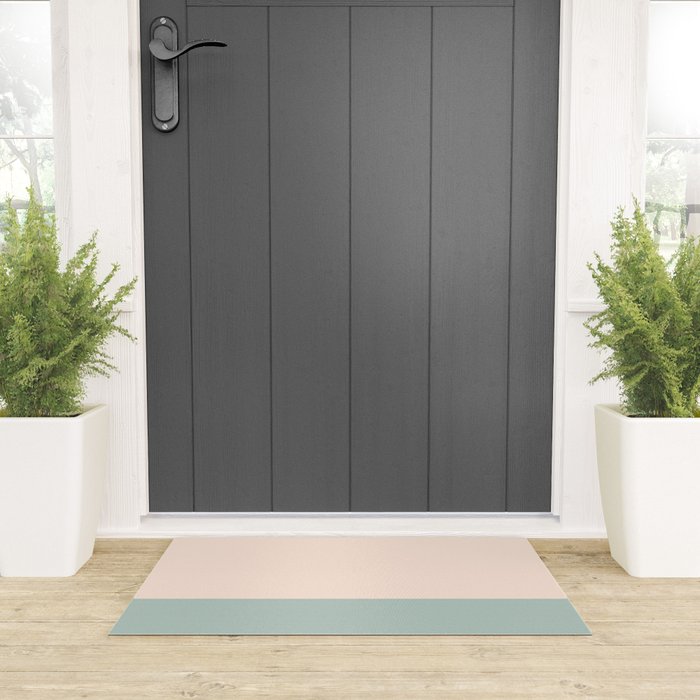 Minimalist Color Block in Cream and Light Celadon Mint Aqua Sage Welcome Mat Gallery Image 3