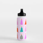 Christmas Tree Pattern on Pink Water Bottle Gallery Image 3