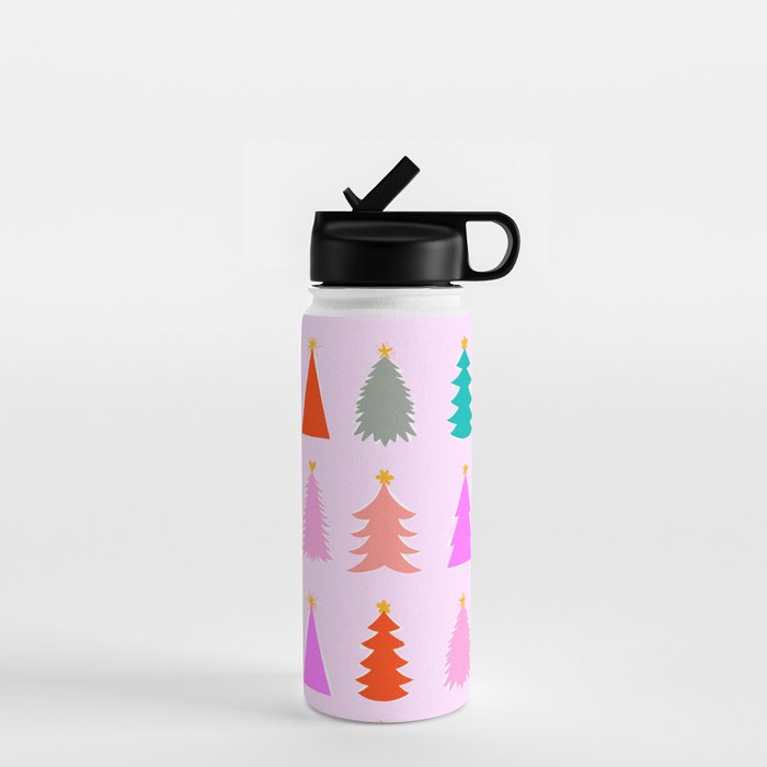 Christmas Tree Pattern on Pink Water Bottle Gallery Image 1