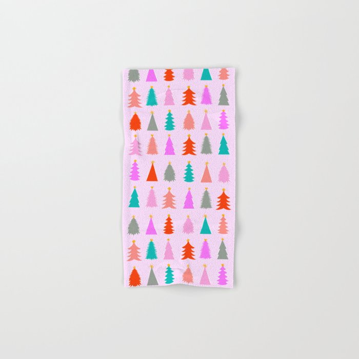 Christmas Tree Pattern on Pink Bath Towel Gallery Image 1