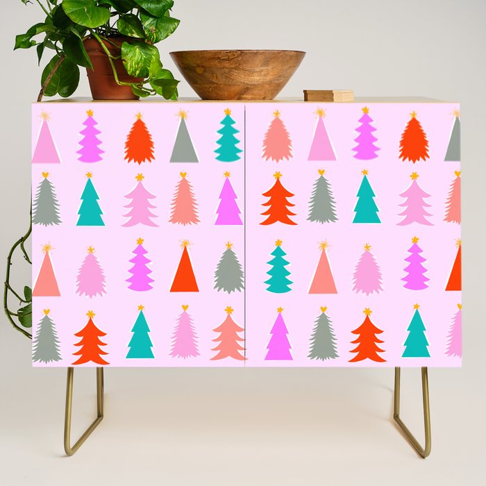 Christmas Tree Pattern on Pink Credenza Gallery Image 1