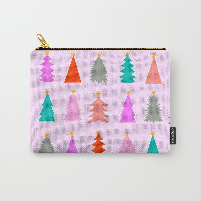 Christmas Tree Pattern on Pink Carry All Pouch Gallery Image 1