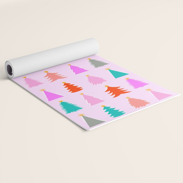 Christmas Tree Pattern on Pink Yoga Mat Gallery Image 2
