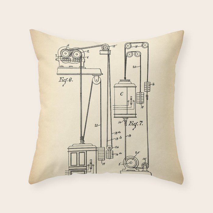 Elevator vintage patent Throw Pillow Gallery Image 6