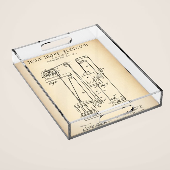 Elevator vintage patent Acrylic Tray Gallery Image 1