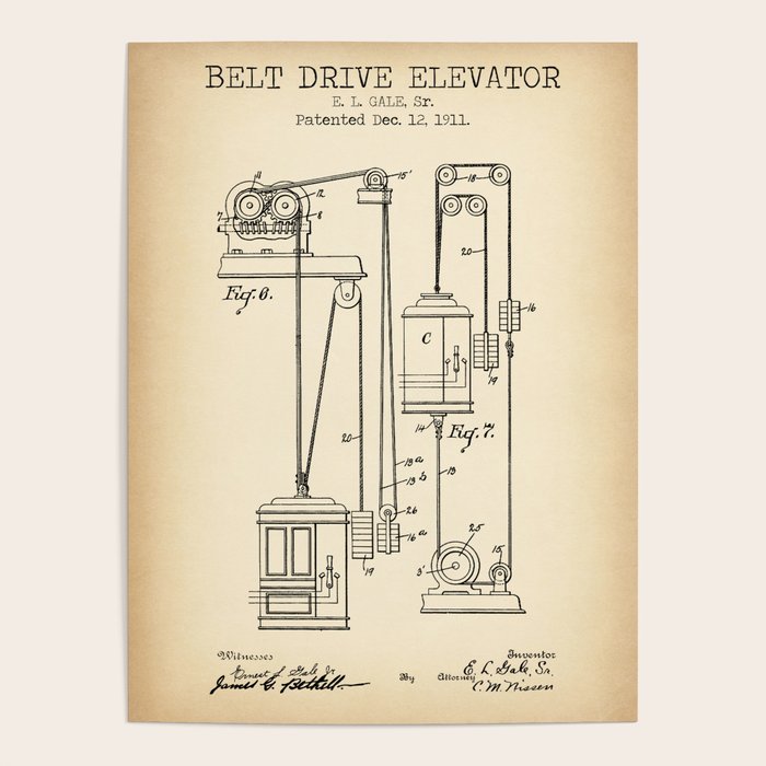 Elevator vintage patent Poster Gallery Image 1