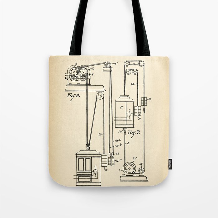 Elevator vintage patent Tote Bag Gallery Image 1