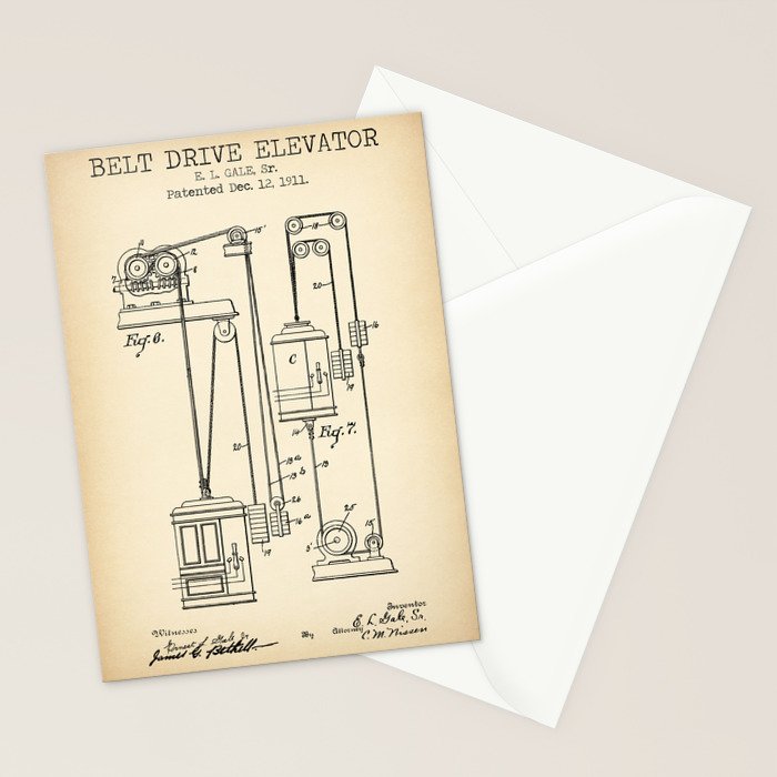 Elevator vintage patent Stationery Card Gallery Image 2