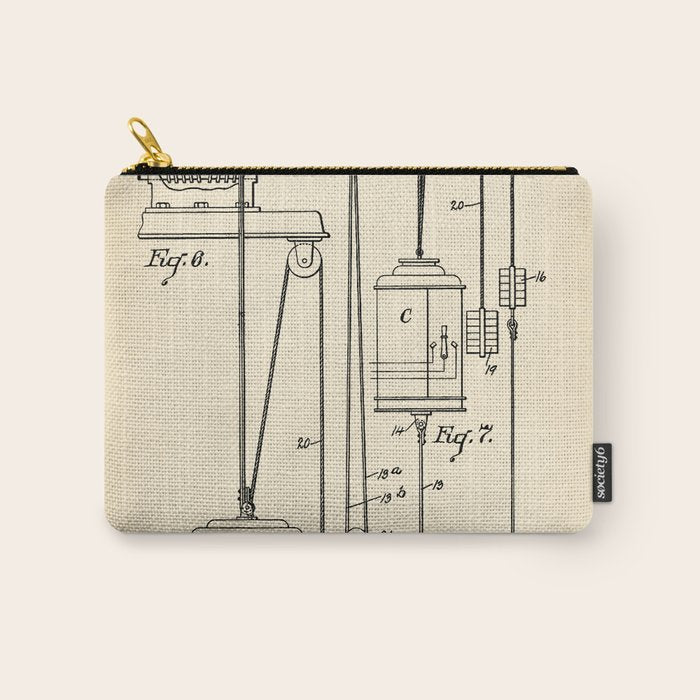 Elevator vintage patent Carry All Pouch Gallery Image 1