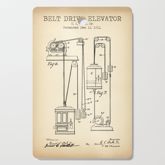 Elevator vintage patent Cutting Board Gallery Image 1