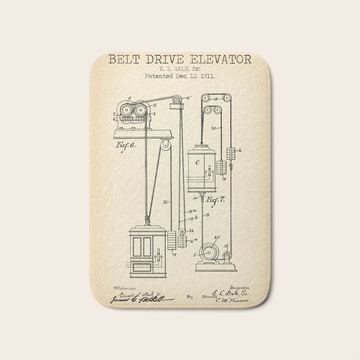 Elevator vintage patent Bath Mat Gallery Image 1