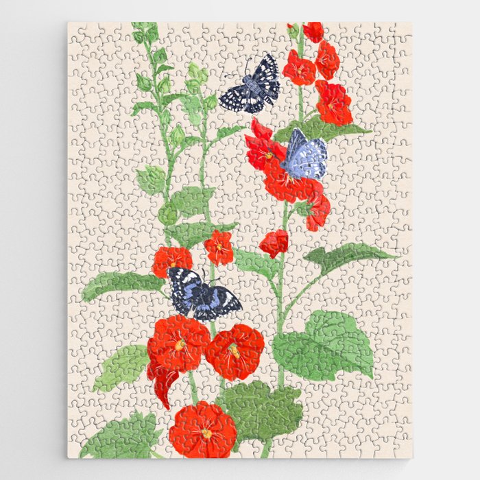 Hollyhock and Butterflies Jigsaw Puzzle Gallery Image 1
